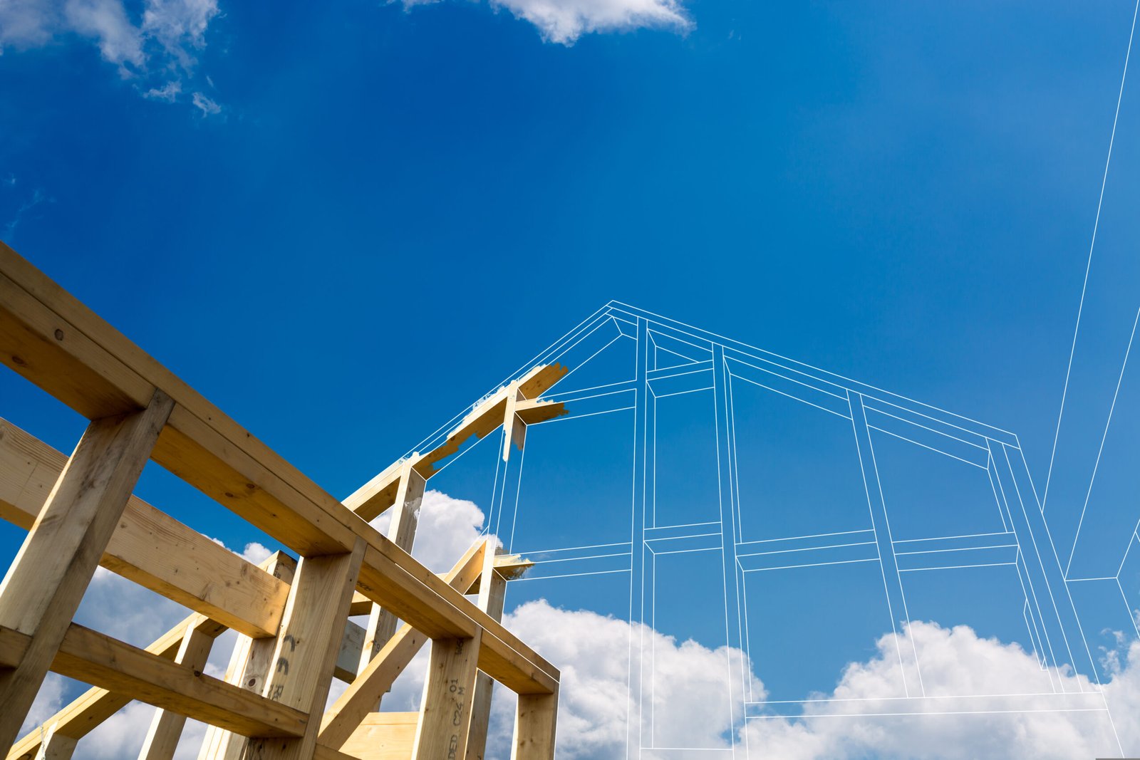 Concept the design and construction of a new wooden house.